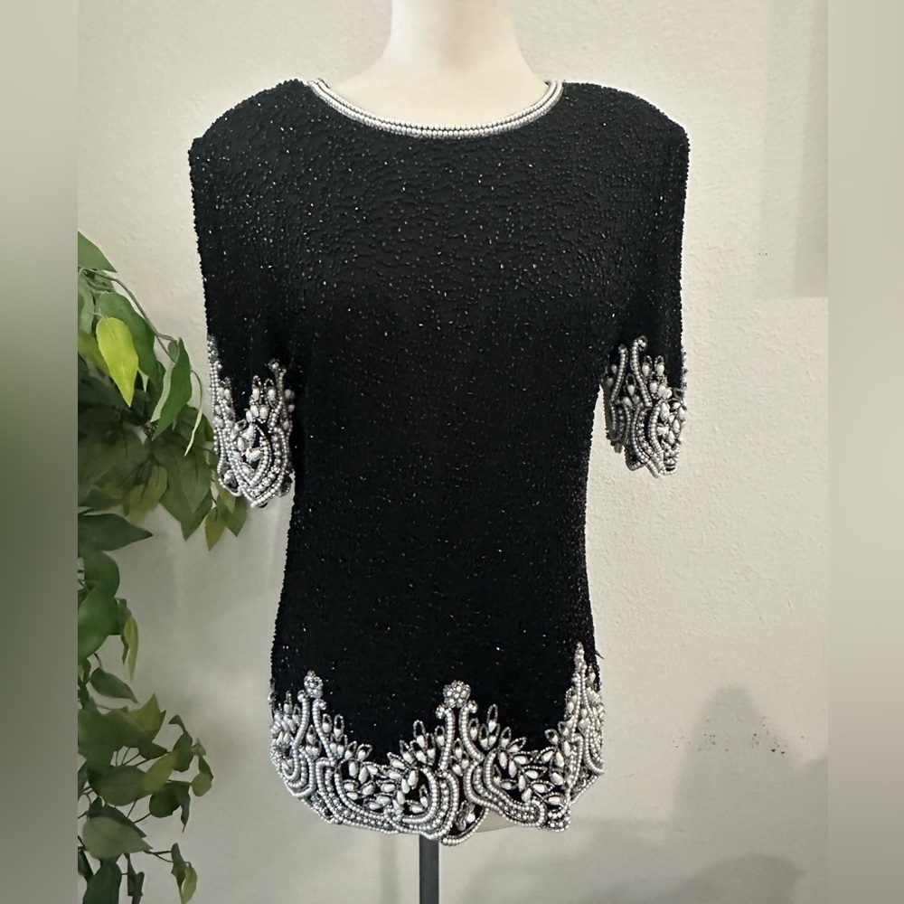 Laurence Cazar party top silk stunning night elegant classy look Sz L - Picture 7 of 7